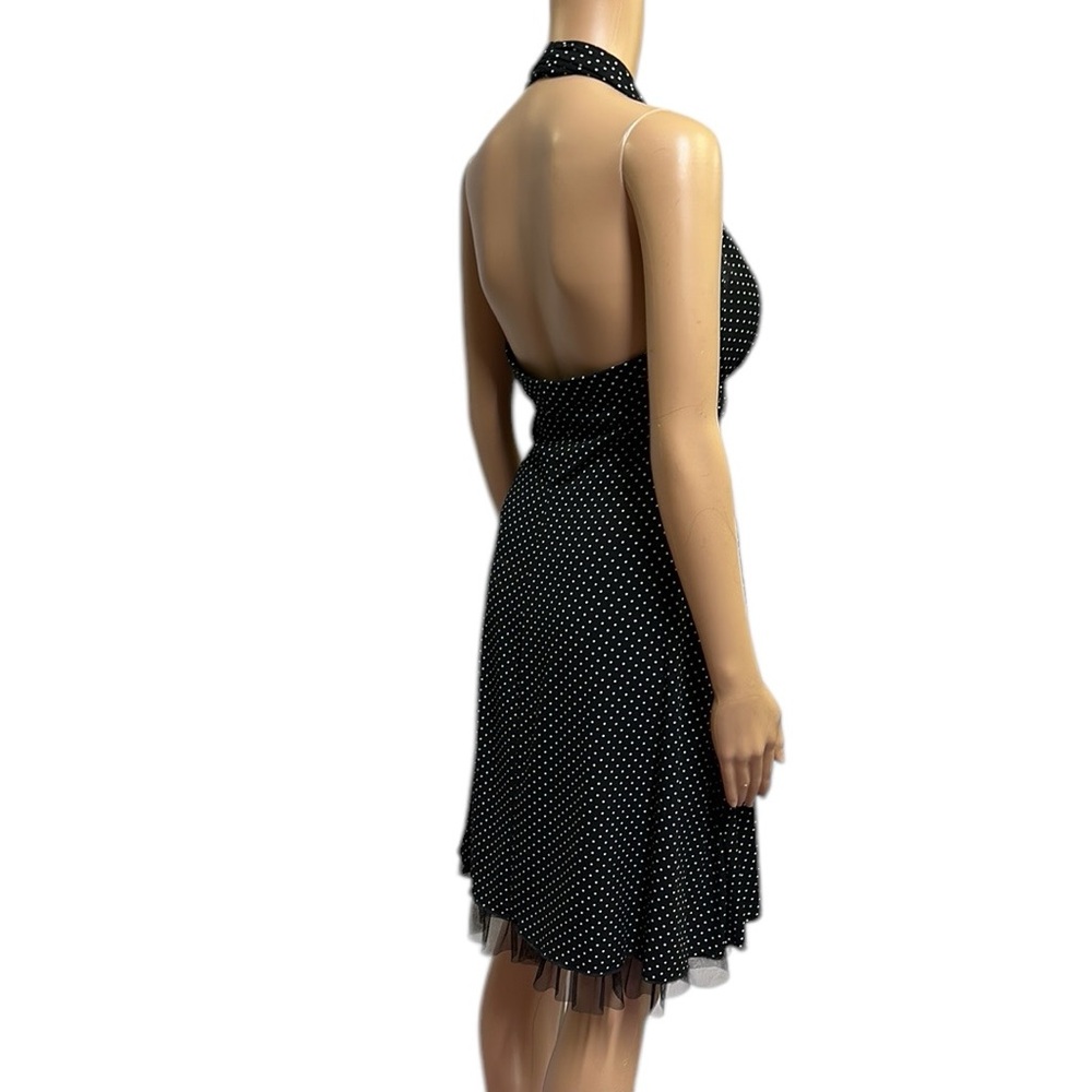 My Michelle Black White Polka Dot Halter Padded Breast Midi Dress Womens Small - Picture 7 of 14